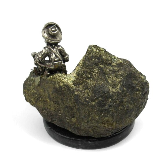 GOLD Prospector On Pyrite Rock Fools Gold With Metal MINER Figurine - Picture 3 of 9
